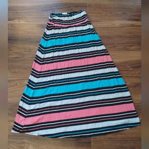 Merona Women XS A Line Maxi Stretch StripePull On Roll sides Colorful boho skirt - Picture 2 of 10